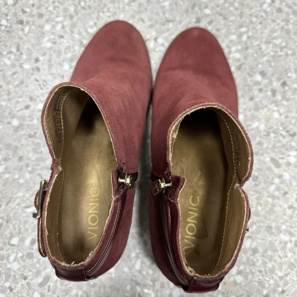 Vionic‎ Ankle Boots Womens 7 Burgundy Suede Side Zip Orthotic Comfort Booties